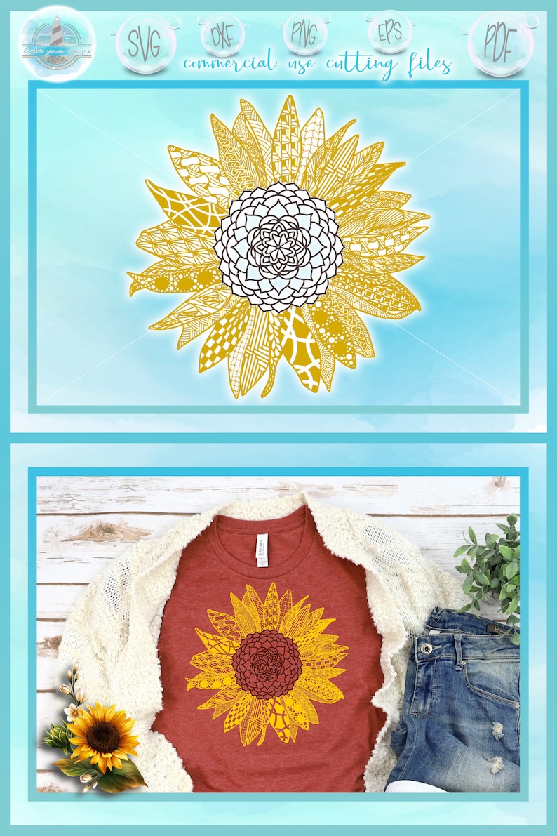 Download Sunflower Mandala Zentangle SVG Files for Cricut ...