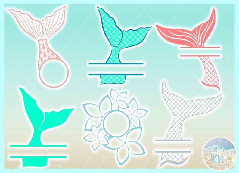 Mermaid Tail Monogram Split Frame Bundle SVG Files for ...
