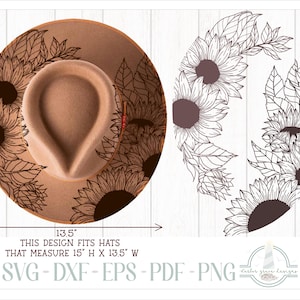 Diseño de sombrero para quemar girasoles y hojas - Para pirograbado - Archivos SVG para Cricut Silhouette - Documento Dxf Eps Pdf Png y Word incluido