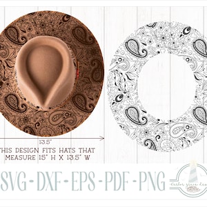 READY TO PRINT - Fits 15&quot;x13.5&quot; hats - Paisley Hat Burning Design - For Pyrography - Printable Pdf & Word Doc