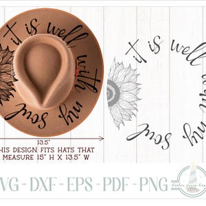 READY TO PRINT - Fits 15&quot;x13.5&quot; hats - It Is Well With My Soul Quote Hat Burning Design - For Pyrography - Printable Pdf & Word Doc