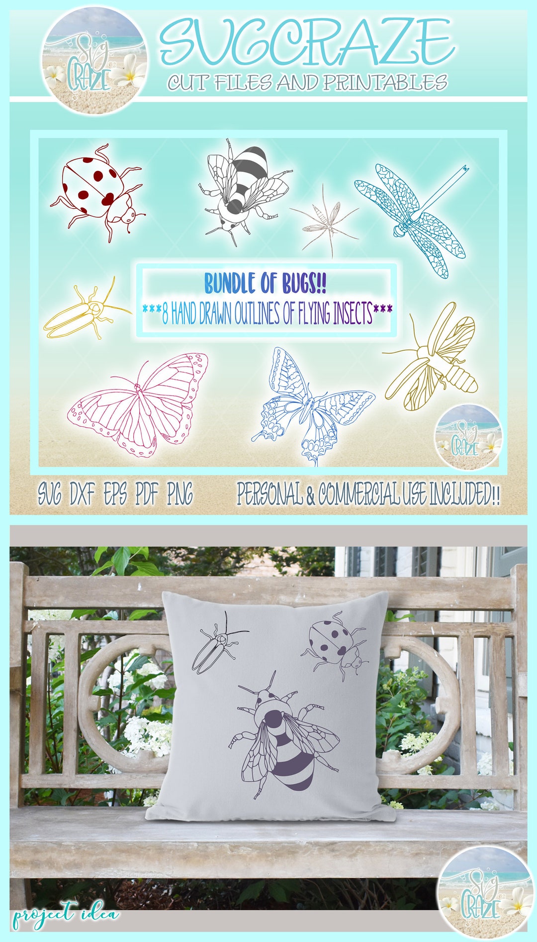 Bundle of Bugs Flying Insects Outlines SVG Files for Cricut Silhouette ...