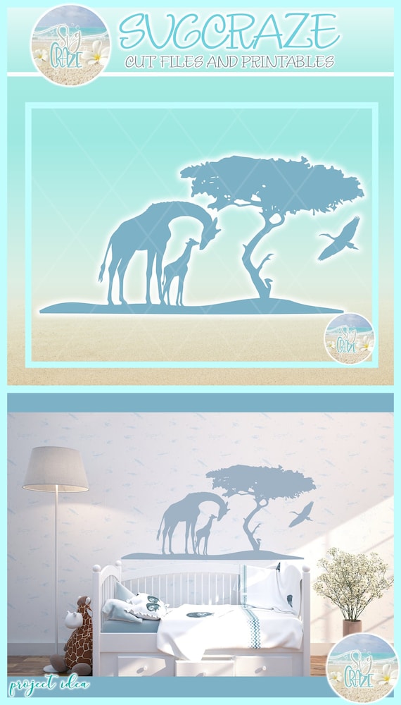 Giraffe Mother And Baby Safari Silhouette Svg Dxf Eps Pdf Png Etsy