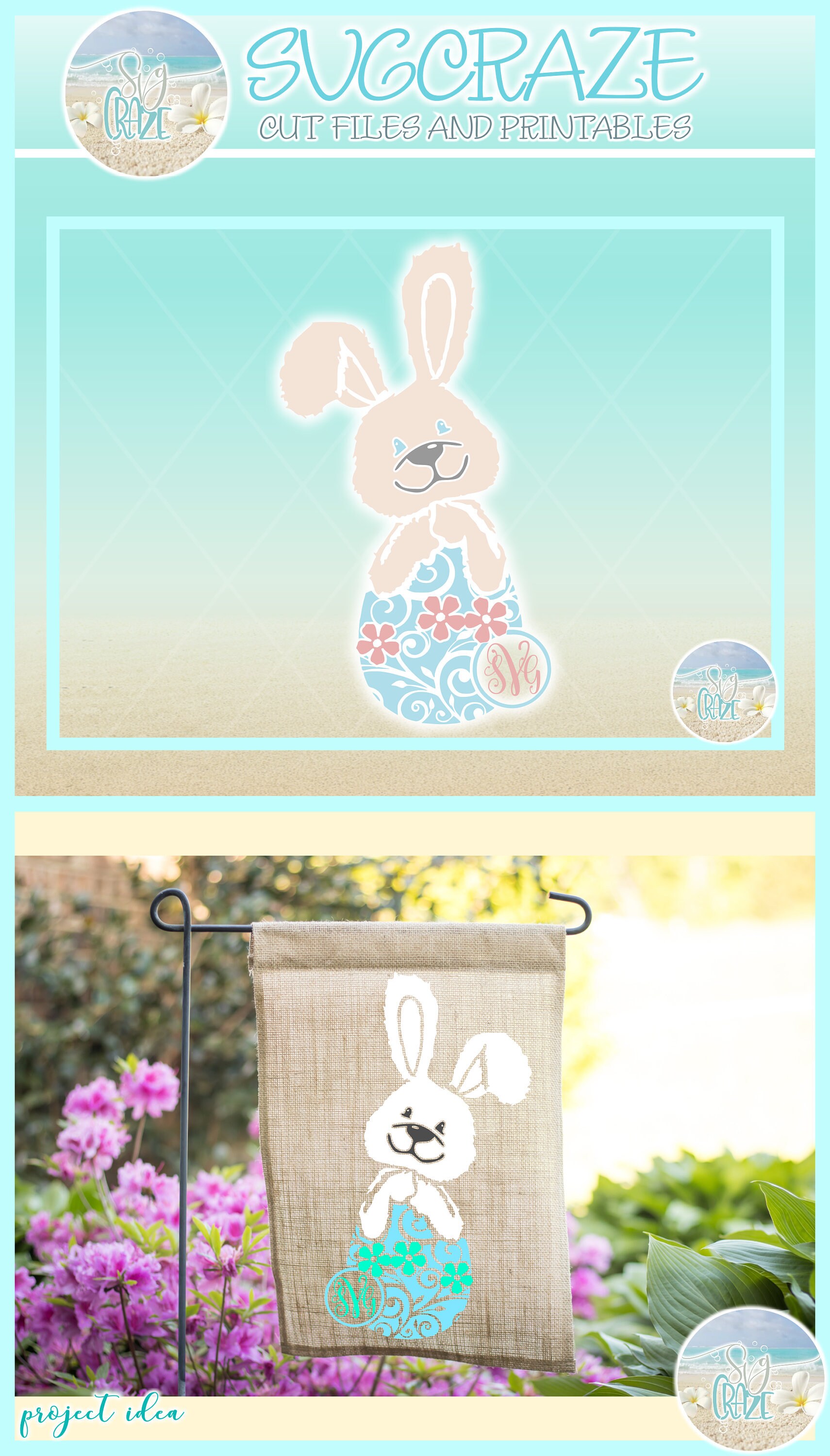 Easter Bunny Monogram SVG Files for Cricut Silhouette - Dxf Eps Pdf Png ...