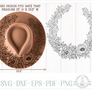 READY TO PRINT - Fits 15&quot;x13.5&quot; hats - Peonies and Leaves Hat Burning Design - For Pyrography - Printable Pdf & Word Doc