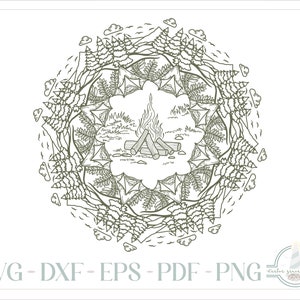 Arquivos SVG de Mandala de acampamento para silhueta Cricut, Dxf Eps Pdf Png incluídos