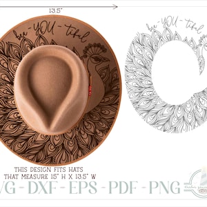 READY TO PRINT - Fits 15&quot;x13.5&quot; hats - Peacock Hat Burning Design - For Pyrography - Printable Pdf & Word Doc