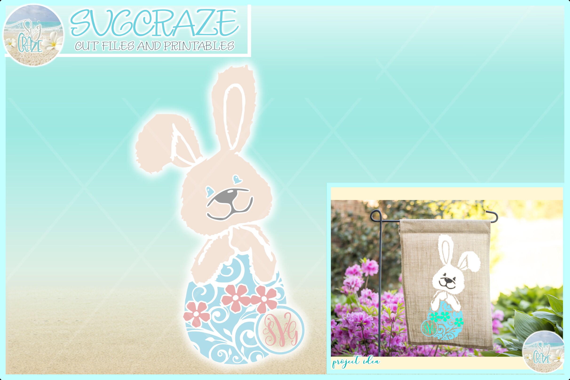 Easter Bunny Monogram SVG Files for Cricut Silhouette - Dxf Eps Pdf Png ...