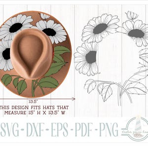READY TO PRINT - Fits 15"x13.5" hats - Daisies Hat Burning Design - For Pyrography - Printable Pdf & Word Doc