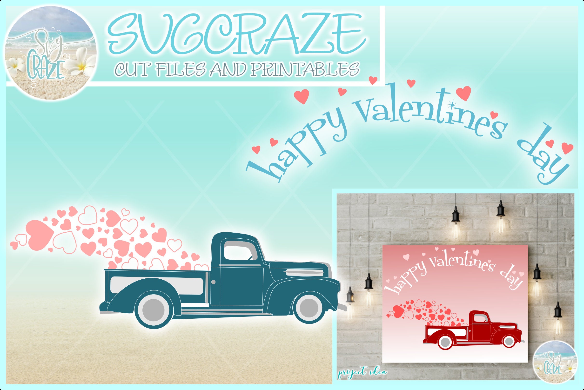 Valentines Day Hearts Truck SVG Files for Cricut Silhouette - Dxf Eps ...