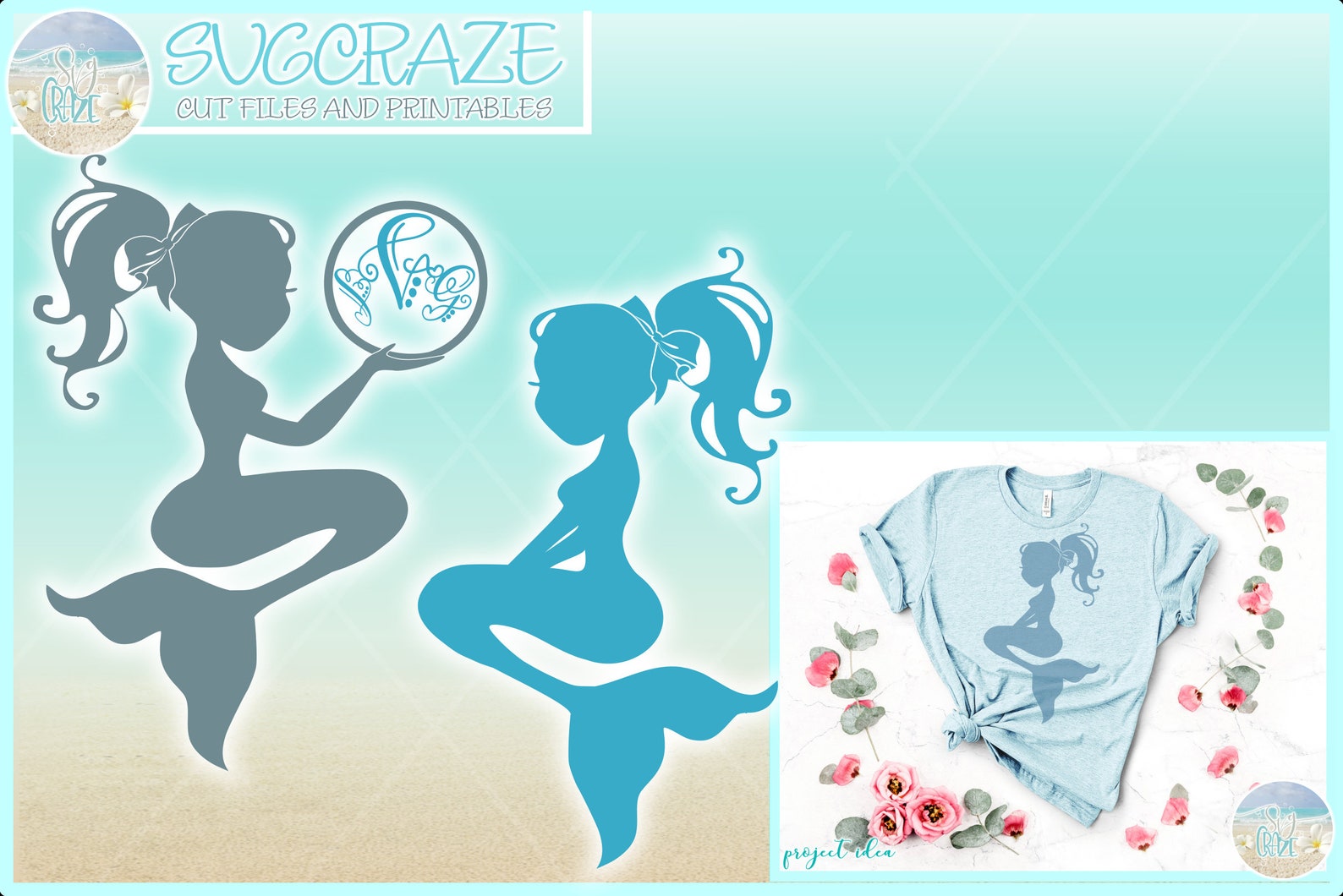 Mermaid Silhouette Monogram SVG Files for Cricut Silhouette - Etsy