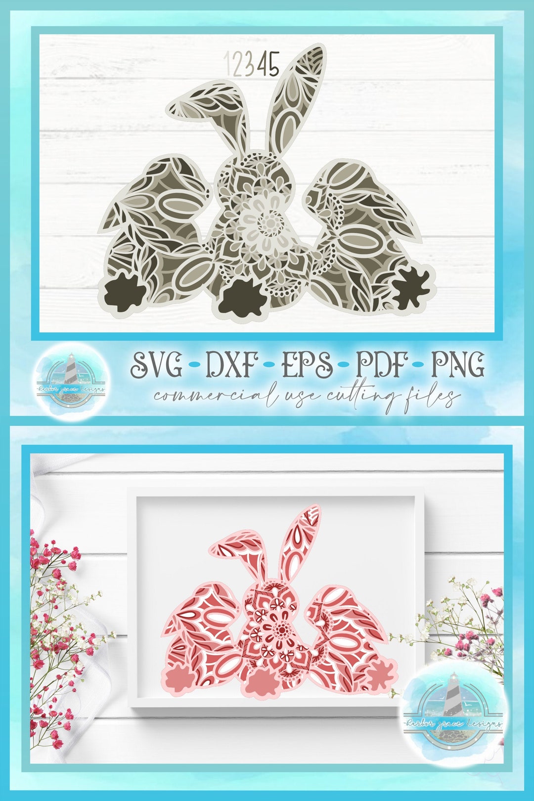 3D Easter Bunny Trio Mandala SVG File | Multi Layered Mandala SVG Files ...