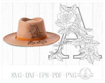 Letter A Rose Alphabet Series Hat Burning Design - For Pyrography