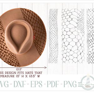 READY TO PRINT - Fits 15&quot;x13.5&quot; hats - Snake Skin Hat Burning Design - For Pyrography - Printable Pdf & Word Doc