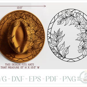 Lilien Blumen Hut Brennendes Design - Für Pyrographie - SVG-Dateien für Cricut Silhouette - Dxf Eps Pdf Png enthalten
