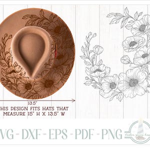 Mohnblumen Hut Brennendes Design - Für Pyrographie - SVG-Dateien für Cricut Silhouette - Dxf Eps Pdf Png enthalten