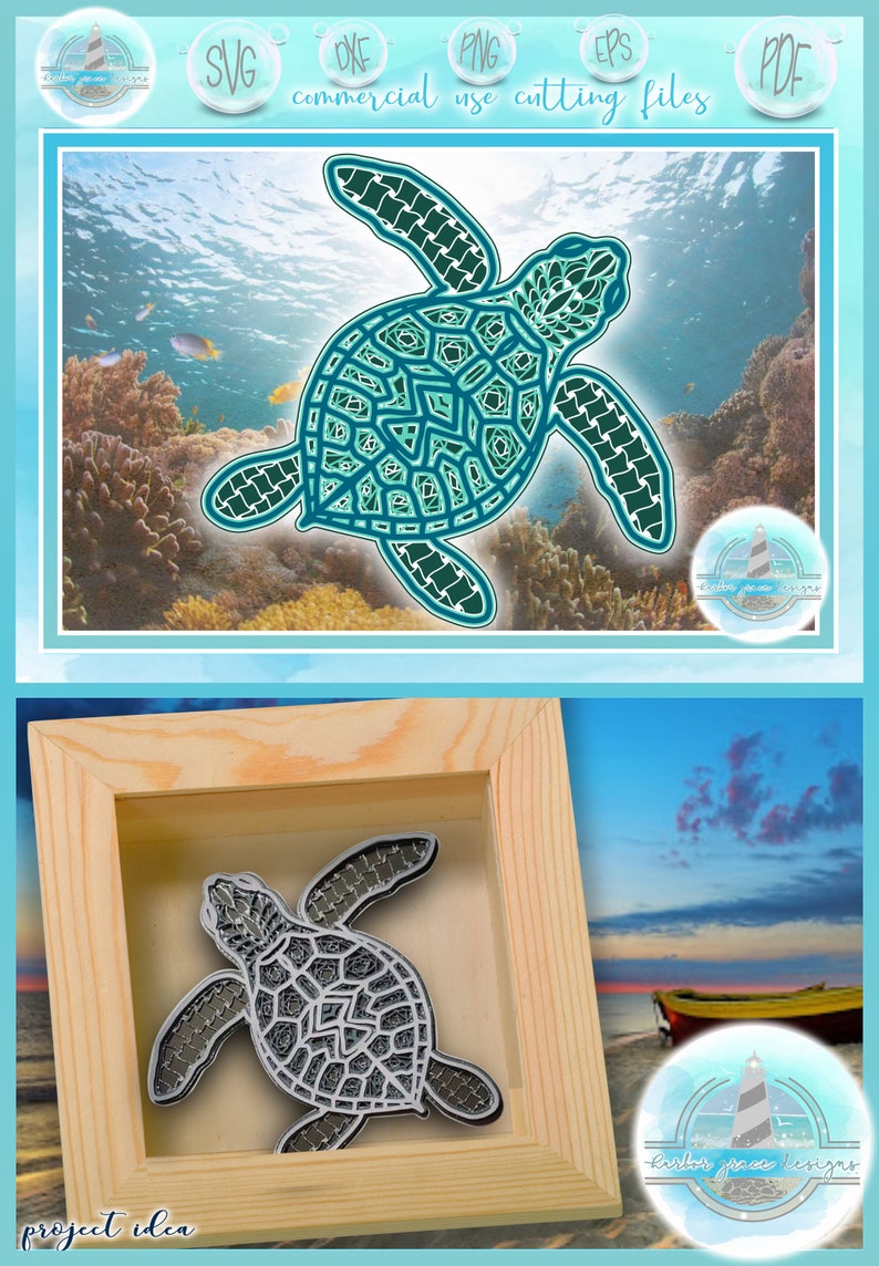 3D Layered Design Sea Turtle Mandala SVG file Multi | Etsy