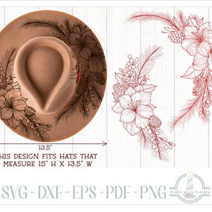 Amaryllis und Tannenzapfen Hut Brennendes Design - Für Pyrographie - SVG Dateien für Cricut Silhouette - Dxf Eps Pdf Png und Word Dokument inklusive