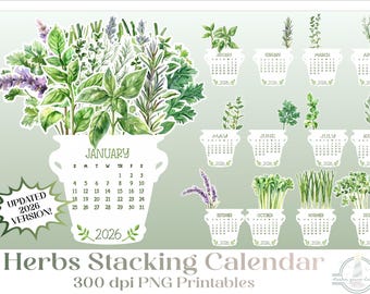 2026 Herbs Printable Stacking Calendar PNG Images for Desktop