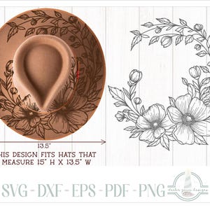 Blumen Hut Brennendes Design - Für Pyrographie - SVG Dateien für Cricut Silhouette - Dxf Eps Pdf Png enthalten