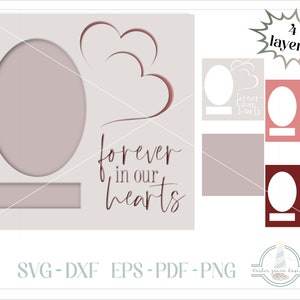 3D Memorial fotolijst SVG - Forever In Our Hearts SVG-bestanden voor Cricut Silhouette - gelaagde Shadowbox SVG