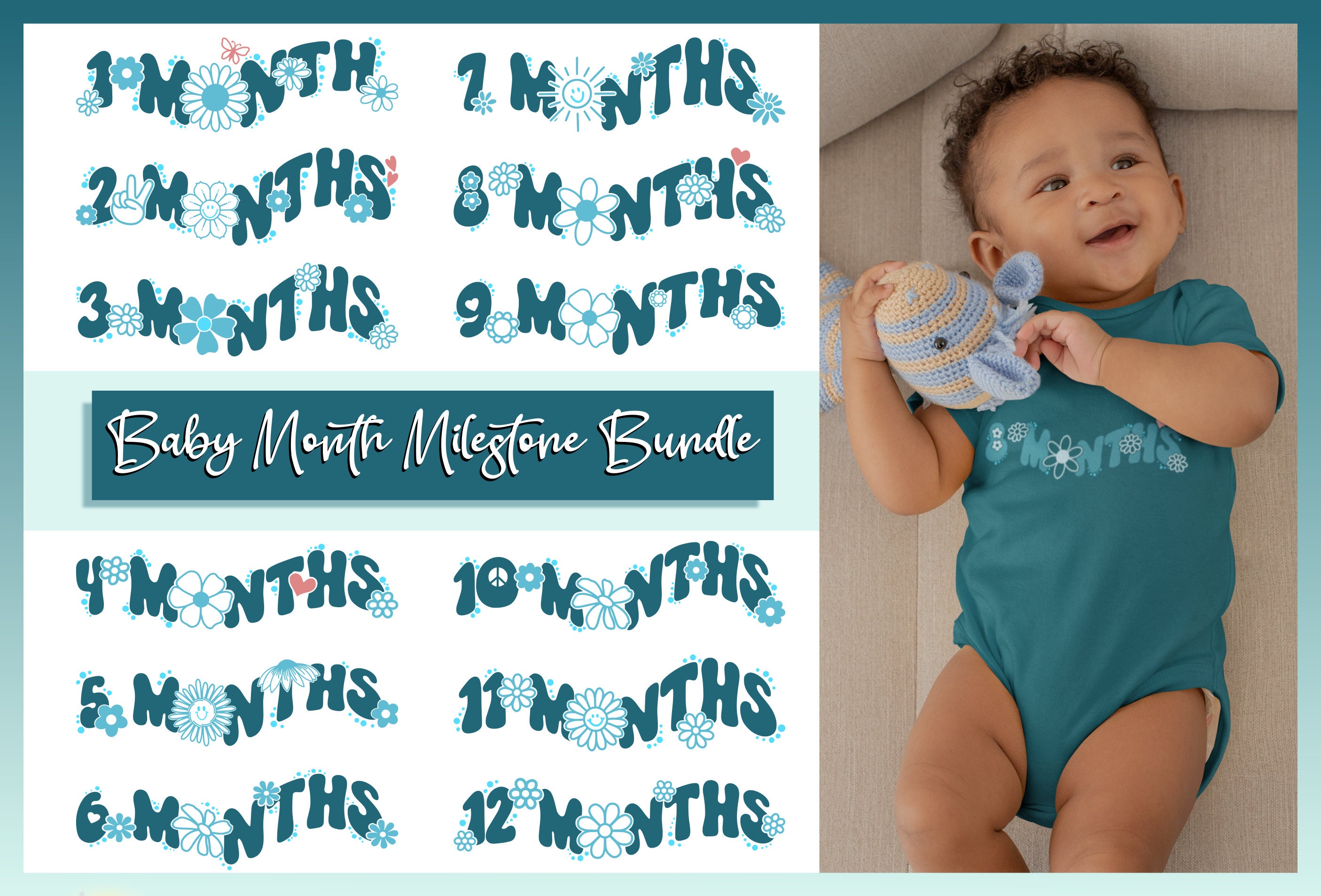 Monthly Baby Milestones SVG Bundle - Months 1 Through 12 Included - Dxf ...