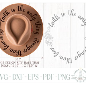 READY TO PRINT - Fits 15"x13.5" hats - Faith Is The Only Thing Stronger Than Fear Floral Quote Hat Burning Design - For Pyrography