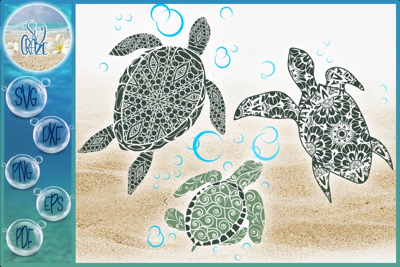 Download Turtle Family Mandala Zentangle SVG Files for Cricut | Etsy