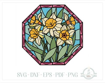 3D Layered Design | Daffodils Faux Stained Glass SVG | Multi Layered SVG Files for Cricut Silhouette Paper Crafting - Laser SVG Glowforge