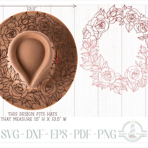 READY TO PRINT - Fits 15"x13.5" hats - Roses Hat Burning Design - For Pyrography - Printable Pdf & Word Doc