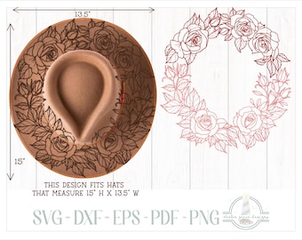 READY TO PRINT - Fits 15"x13.5" hats - Roses Hat Burning Design - For Pyrography - Printable Pdf & Word Doc