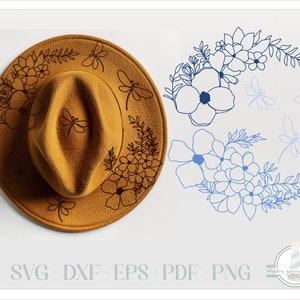 Libellen Hut Brennendes Design - Für Pyrographie - SVG Dateien für Cricut Silhouette - Dxf Eps Pdf Png enthalten