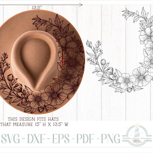Bloemen en bladeren hoed branden ontwerp - voor pyrografie - SVG-bestanden voor Cricut Silhouette - dxf eps pdf png inbegrepen