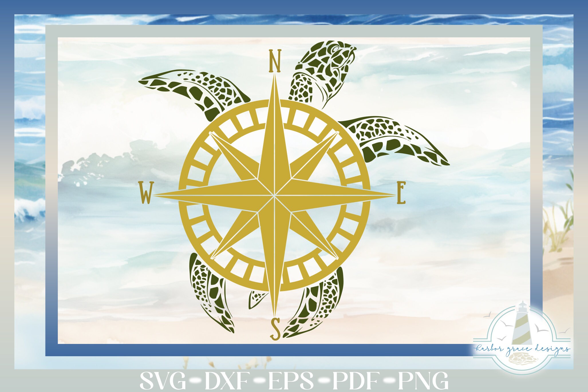 Compass Turtle Sea Turtle Compass SVG Files for Cricut Silhouette - Dxf Eps Pdf Png ...