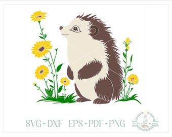 Whimsical Hedgehog With Wildflowers SVG, SVG Files for Cricut Silhouette Paper Crafting, Laser