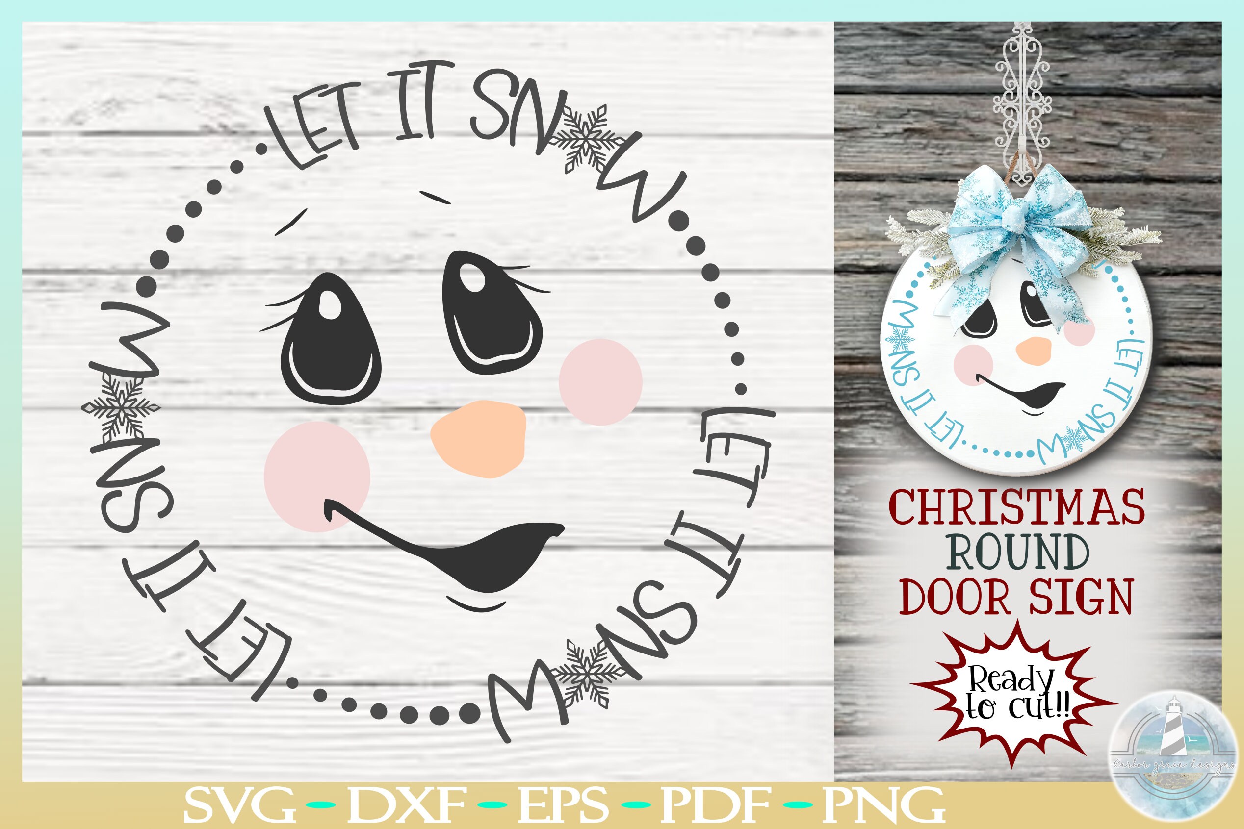 Snowman SVG | Let It Snow Quote SVG | Front Door Round Sign | Christmas ...