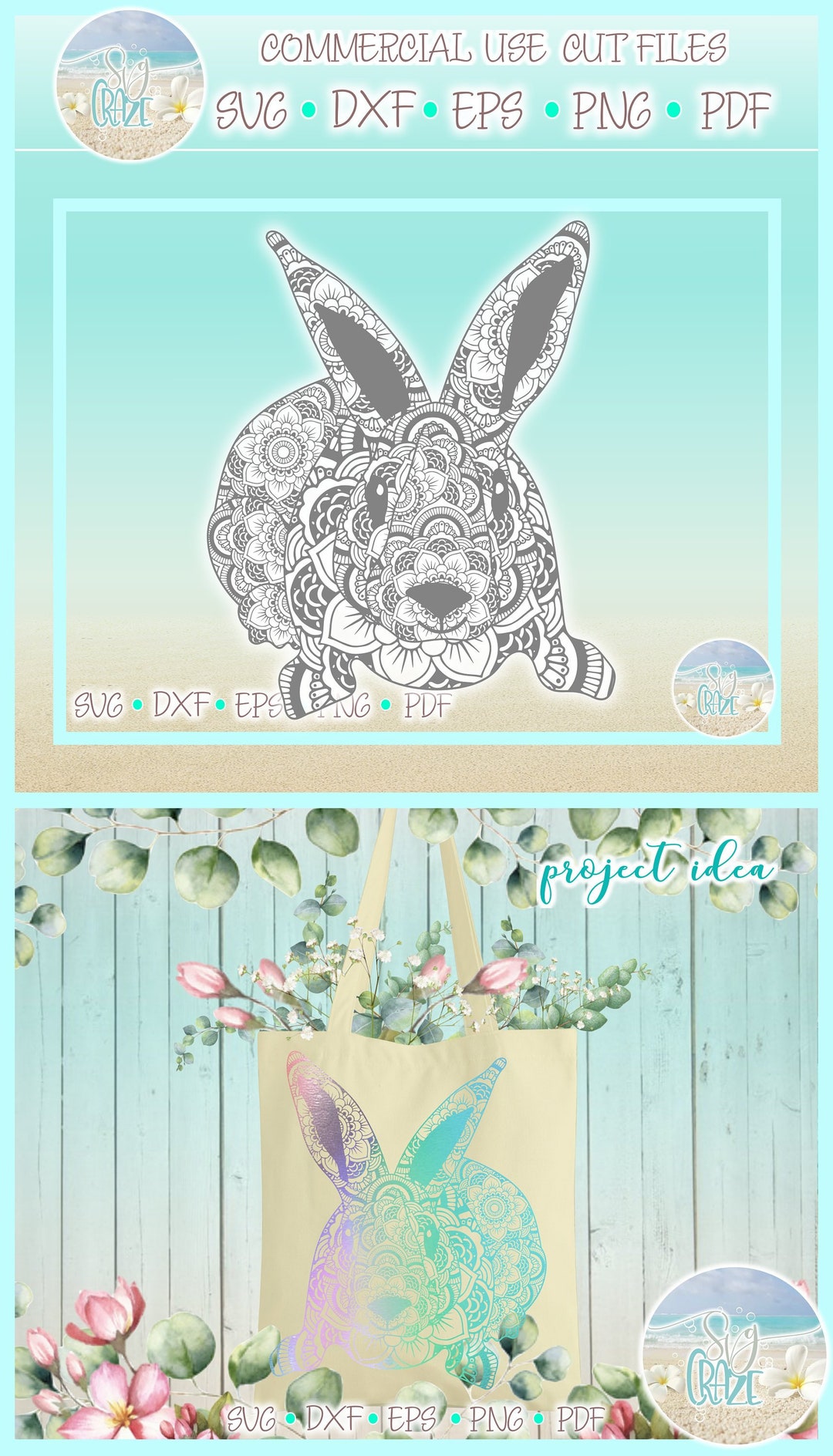 Easter Bunny Mandala Zentangle SVG Files for Cricut Silhouette - Dxf ...