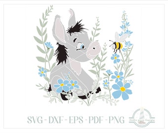 Whimsical Donkey With Wildflowers SVG, SVG Files for Cricut Silhouette Paper Crafting, Dxf, Eps, Pdf and Png files included