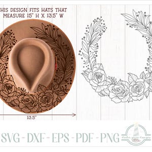 READY TO PRINT - Fits 15"x13.5" hats - Roses and Leaves Hat Burning Design - For Pyrography - Printable Pdf & Word Doc