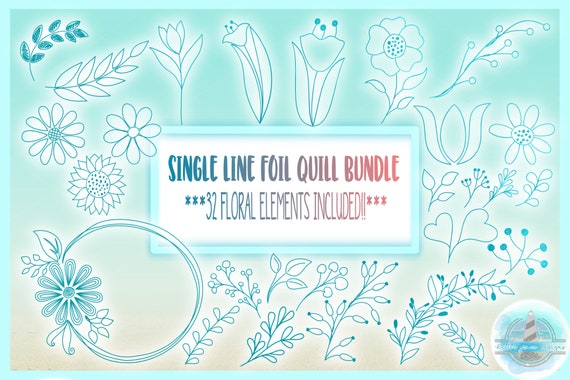 Foil Quill Single Line Floral Element Bundle SVG Dxf Eps Png