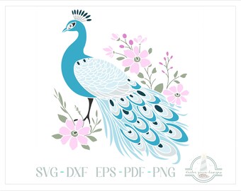 Whimsical Peacock With Wildflowers SVG, SVG Files for Cricut Silhouette Paper Crafting, Laser