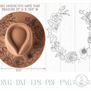 Rosen Hut Brennendes Design - Für Pyrographie - SVG-Dateien für Cricut Silhouette - Dxf Eps Pdf Png und Word-Dokument enthalten