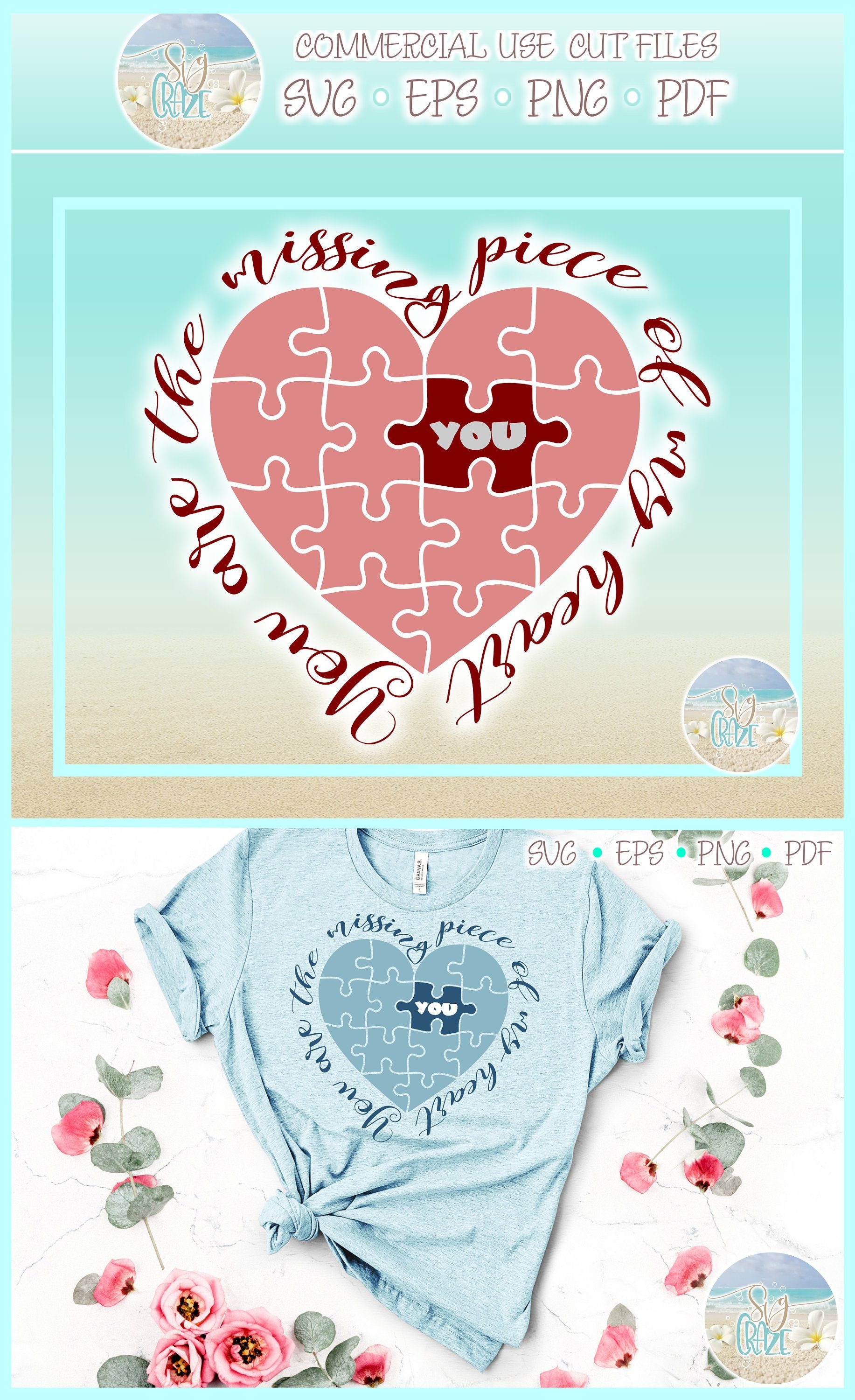 You Are the Missing Piece of My Heart SVG Files for Cricut Silhouette ...