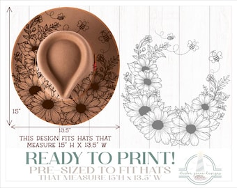 READY TO PRINT - Fits 15"x13.5" hats - Flowers Hat Burning Design - For Pyrography - Printable Pdf & Word Doc