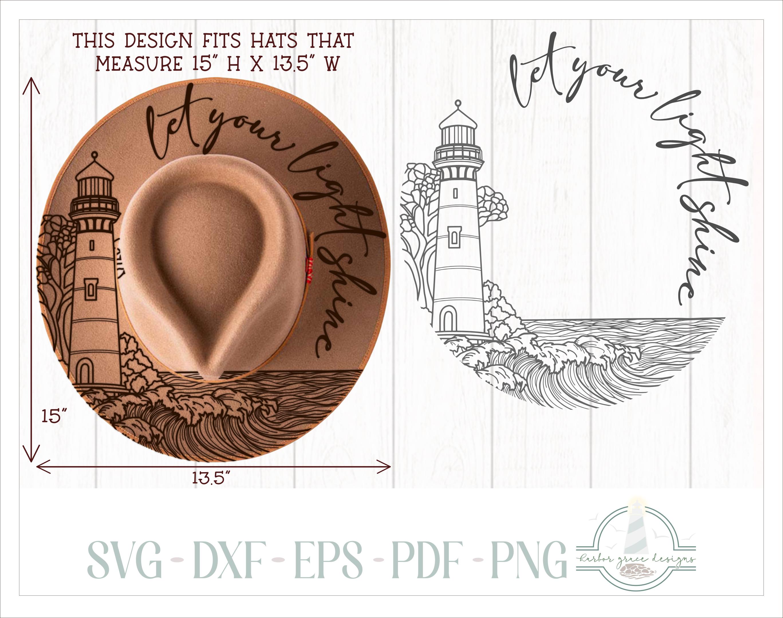 READY TO PRINT - Fits 15"x13.5" hats - Lighthouse Let Your Light Shine Hat Burning Design - For Pyrography - Printable Pdf & Word Doc