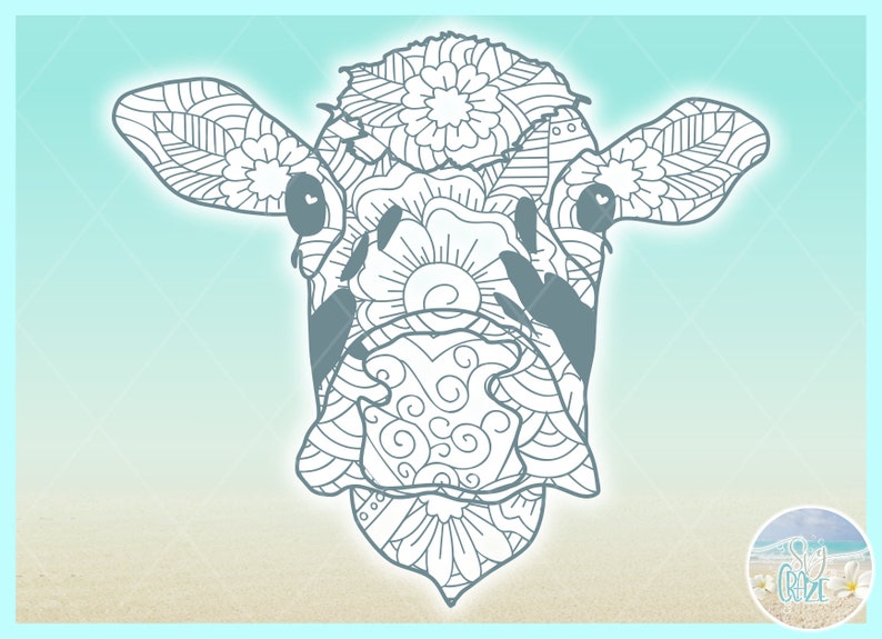 Dxf Eps Pdf Png Included Cow Face Mandala Zentangle SVG Files for Cricut Silhouette