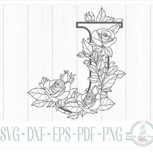 Letter J Rose Alphabet Series Hat Burning Design - For Pyrography