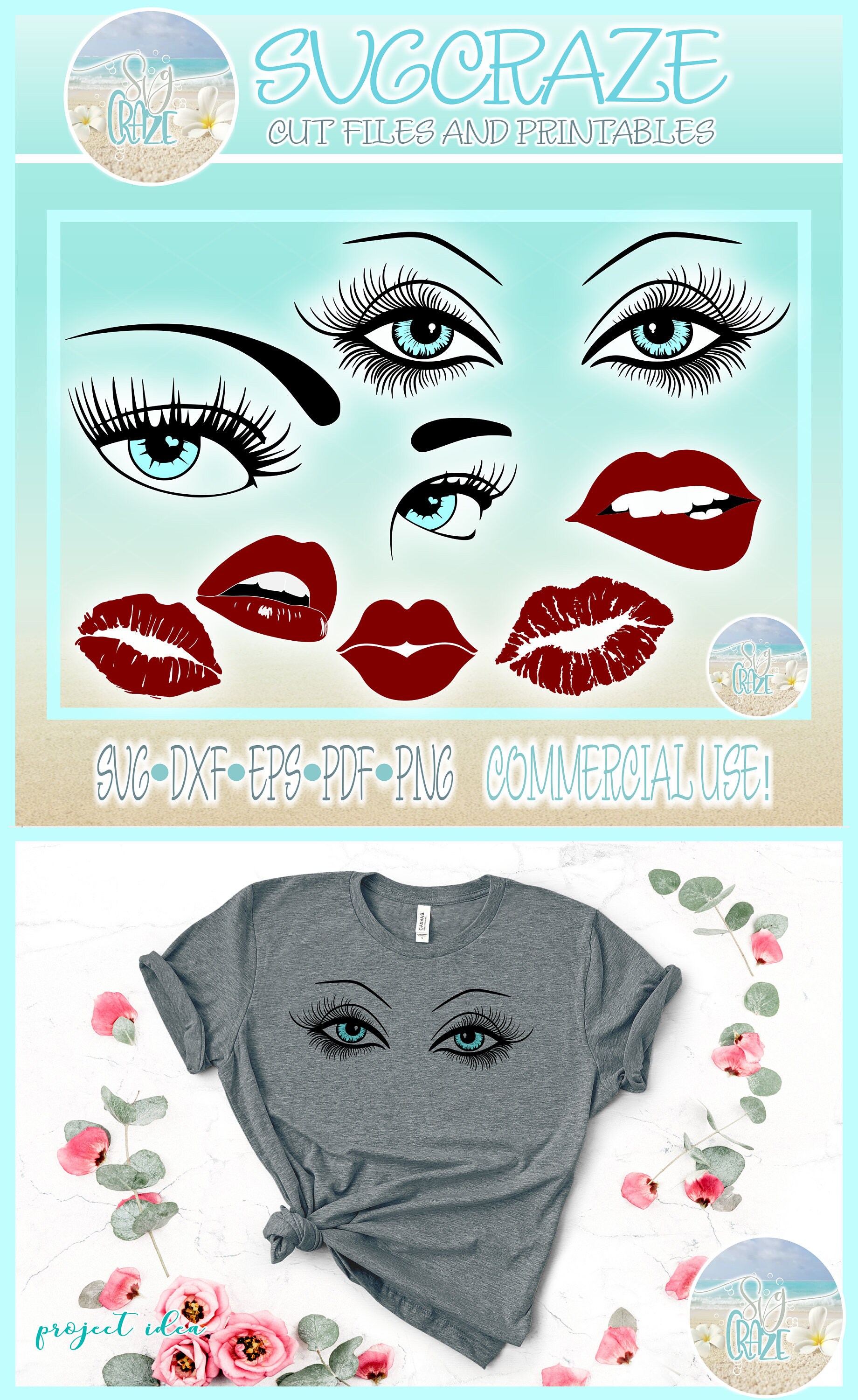 Wimpern Lashes Augen Augenbrauen Lippen Bundle SVG Dxf Eps Png PDF für Cricut Silhouette Makeup Frau Gesicht Augen Lady Glamour schön hübsch