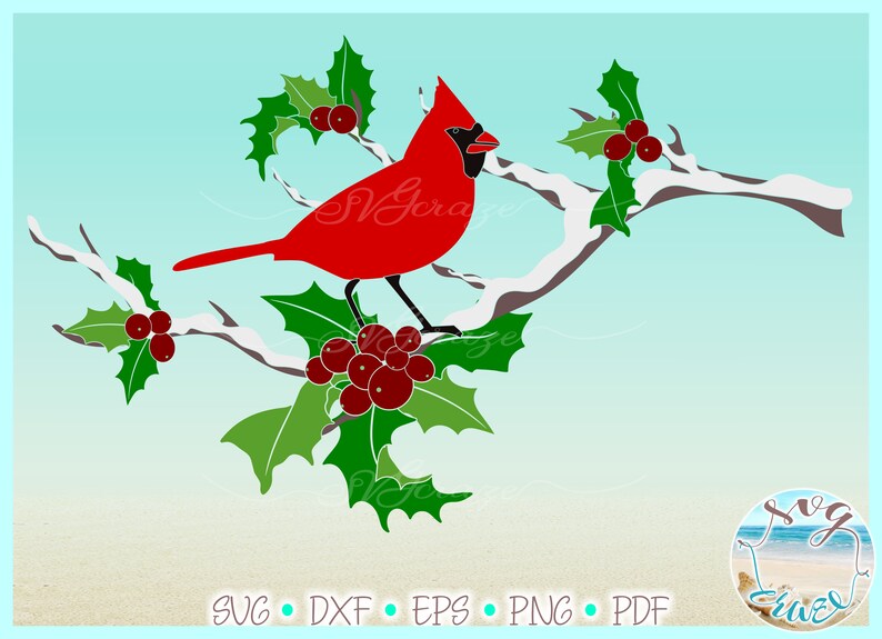 Download Christmas SVG Cardinal on Tree Limb with Snow SVG Files ...