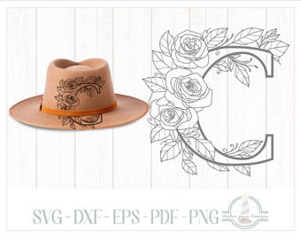 Letter C Rose Alphabet Series Hat Burning Design - For Pyrography